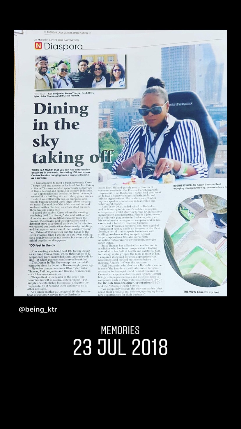 Newspaper feature in The Nation's Diaspora section profiling businesswoman Karen Thorpe-Reid.